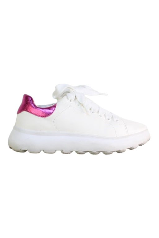 A White Sneakers from Geox in size 10Y for girl. (Front View)