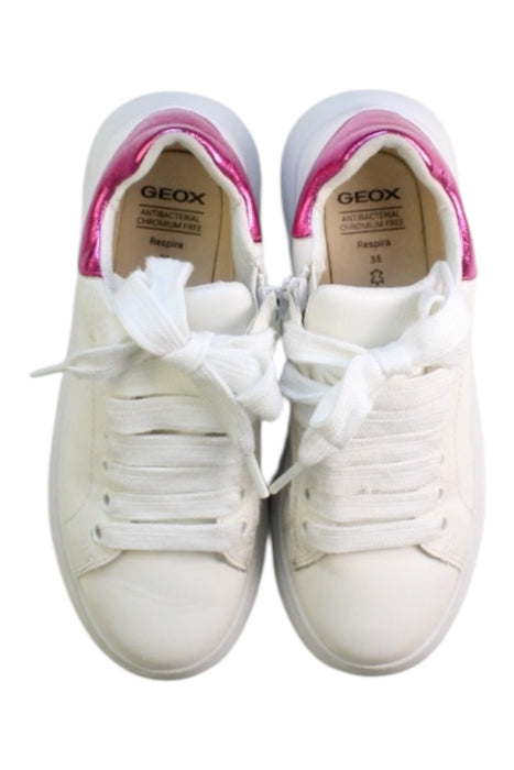 A White Sneakers from Geox in size 10Y for girl. (Back View)