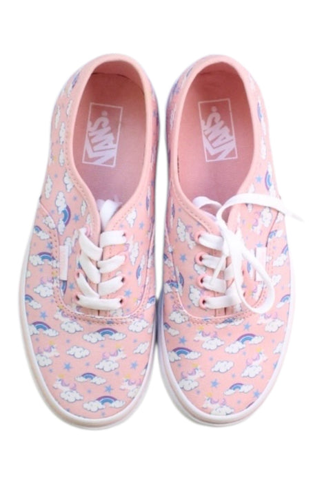 A Pink Sneakers from Vans in size 9Y for girl. (Back View)