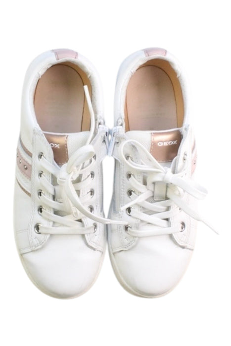 A White Sneakers from Geox in size 9Y for girl. (Back View)