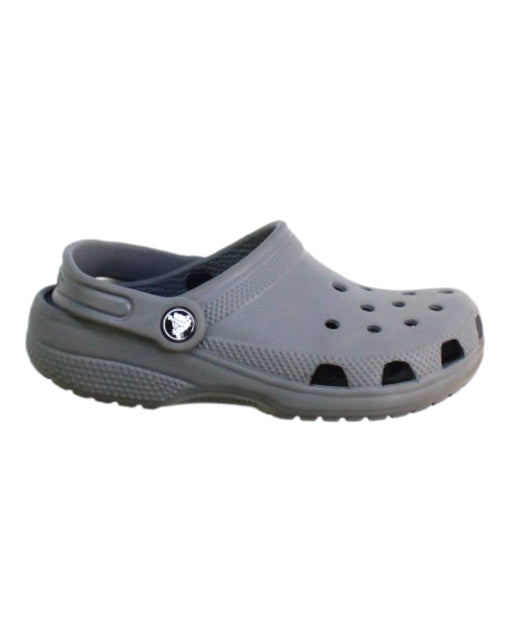 A Grey Slip Ons from Crocs in size 5T for neutral. (Front View)