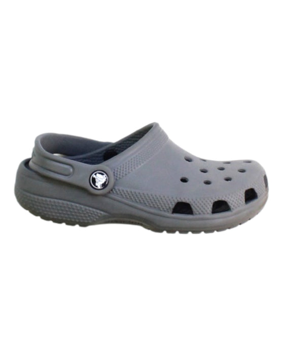 A Grey Slip Ons from Crocs in size 5T for neutral. (Front View)