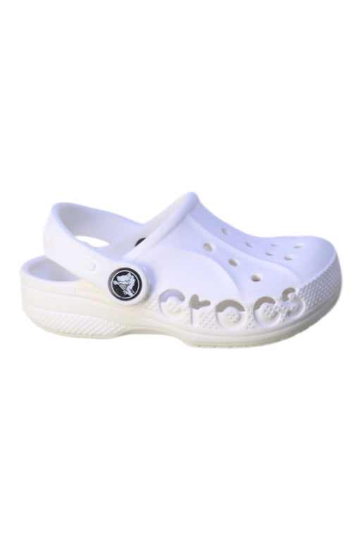 A White Slip Ons from Crocs in size 3T for girl. (Front View)