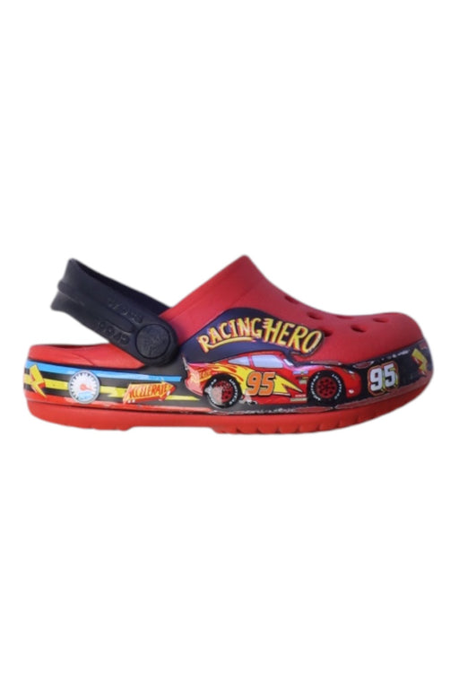 A Red Slip Ons from Crocs in size 3T for boy. (Front View)