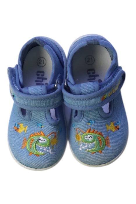 A Blue Slip Ons from Chicco in size 12-18M for boy. (Back View)