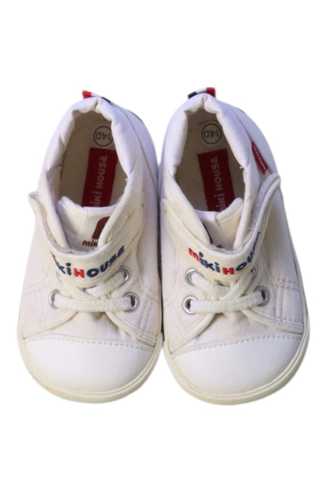 A White Sneakers from Miki House in size 18-24M for boy. (Back View)