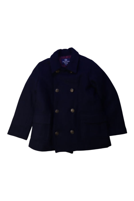 A Navy Coats from Trotters in size 5T for boy. (Front View)