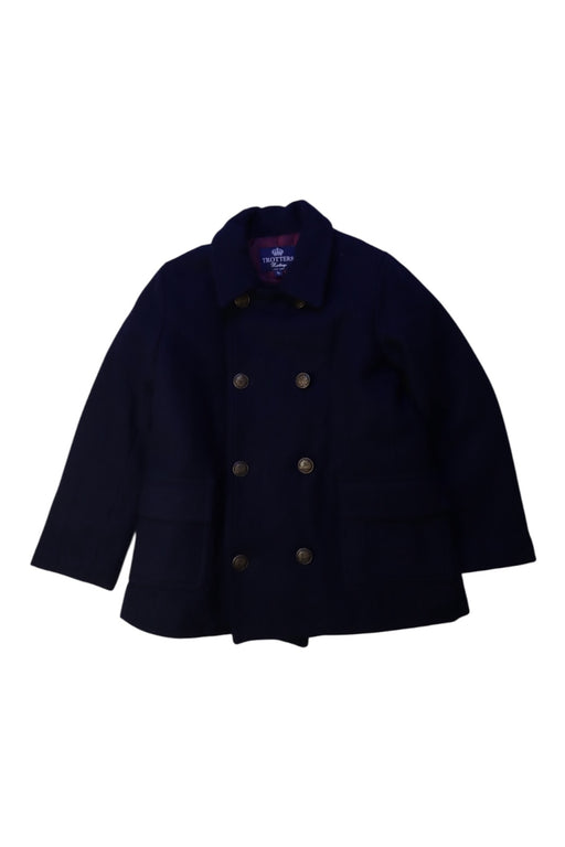 A Navy Coats from Trotters in size 5T for boy. (Front View)