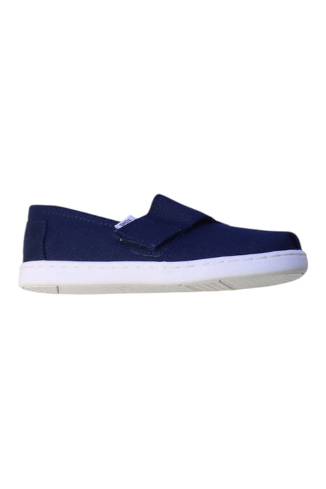 A Navy Slip Ons from Toms in size 5T for boy. (Front View)