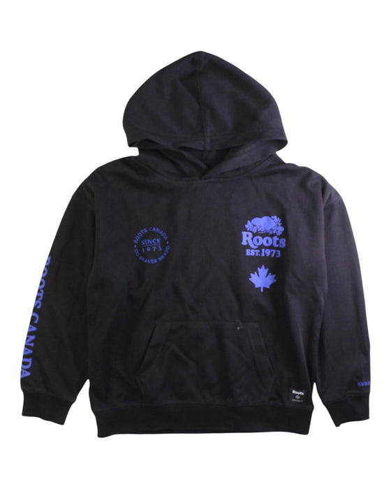 A Black Hooded Sweatshirts from Roots in size 9Y for boy. (Front View)