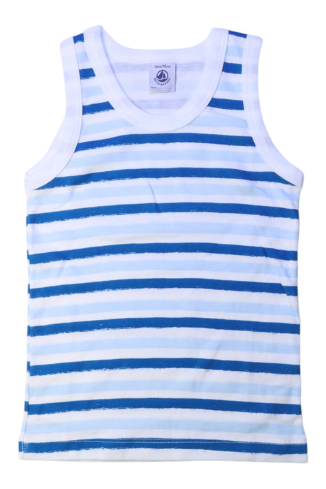 A Blue Sleeveless Shirts from Petit Bateau in size 3T for boy. (Front View)