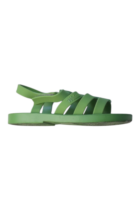 A Green Sandals from Mini Melissa in size 4T for girl. (Front View)