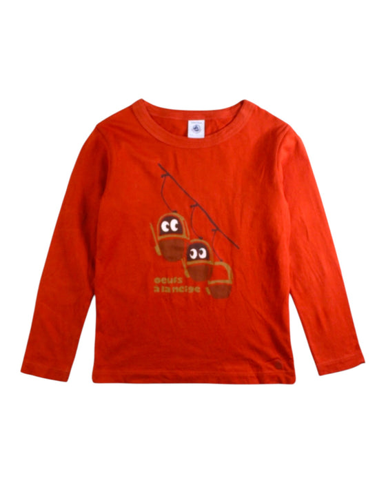 A Red Long Sleeve T Shirts from Petit Bateau in size 6T for boy. (Front View)