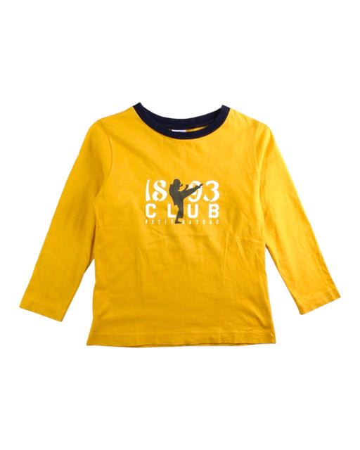 A Yellow Long Sleeve T Shirts from Petit Bateau in size 4T for boy. (Front View)