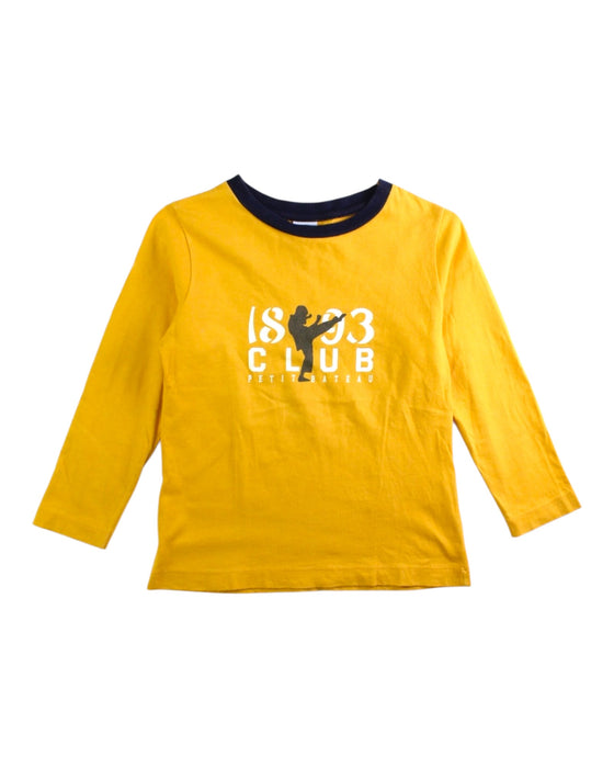 A Yellow Long Sleeve T Shirts from Petit Bateau in size 4T for boy. (Front View)