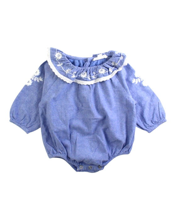 A Blue Long Sleeve Rompers from Louise Misha in size 3-6M for girl. (Front View)