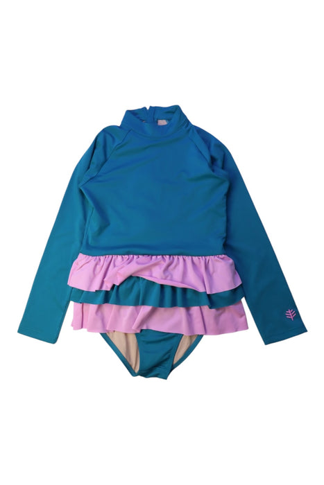 A Teal Rash Guards from Coolibar in size 7Y for girl. (Front View)