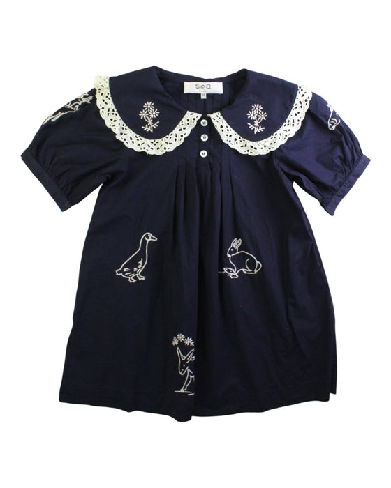 A Navy Short Sleeve Dresses from Sea New York in size 6T for girl. (Front View)