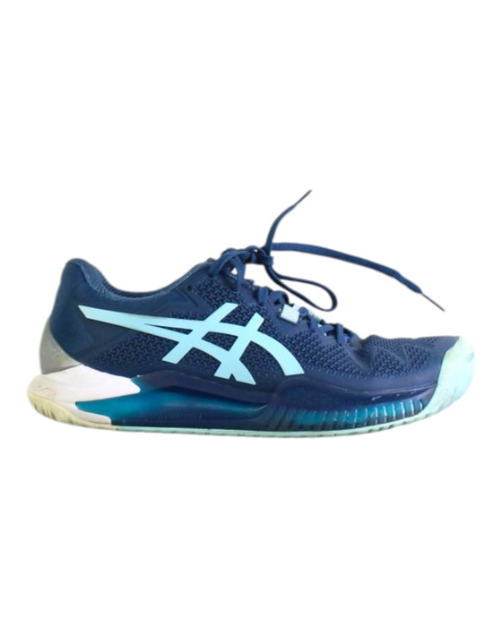 A Blue Sneakers from ASICS in size 12Y for boy. (Front View)