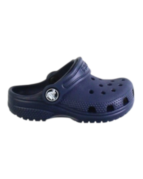 A Navy Slip Ons from Crocs in size 12-18M for neutral. (Front View)