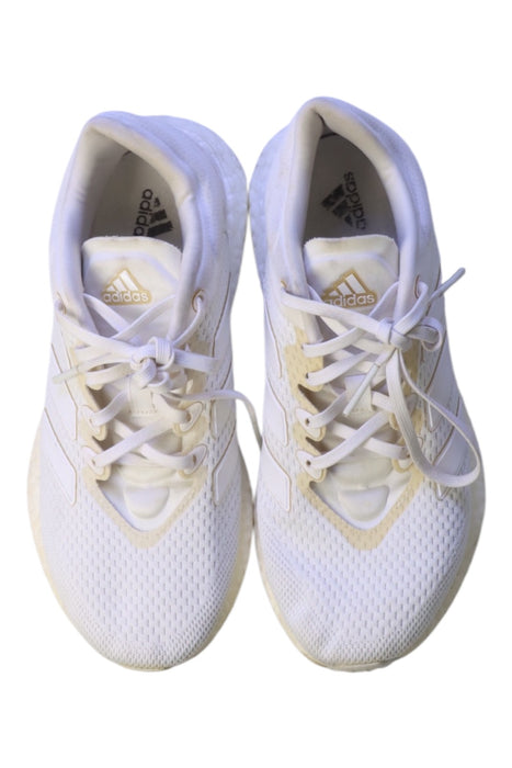 A White Sneakers from Adidas in size 12Y for girl. (Back View)