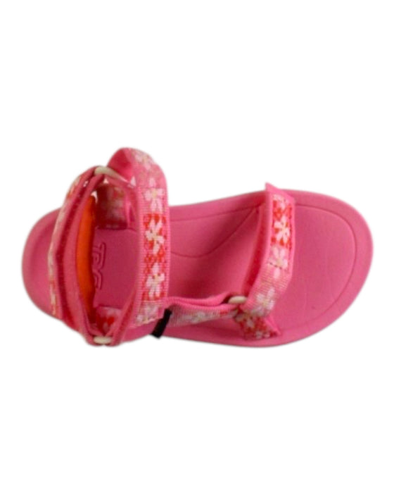 A Pink Sandals from Teva in size 3T for girl. (Front View)