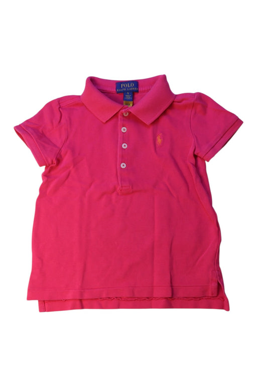 A Pink Short Sleeve Polos from Polo Ralph Lauren in size 5T for girl. (Front View)