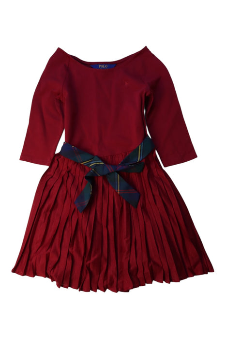 A Burgundy Long Sleeve Dresses from Polo Ralph Lauren in size 5T for girl. (Front View)