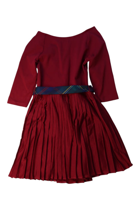 A Burgundy Long Sleeve Dresses from Polo Ralph Lauren in size 5T for girl. (Back View)