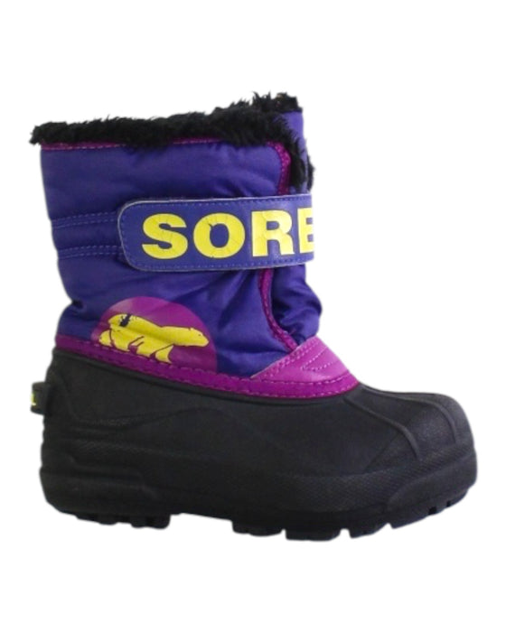 A Purple Winter Boots from Sorel in size 4T for girl. (Front View)