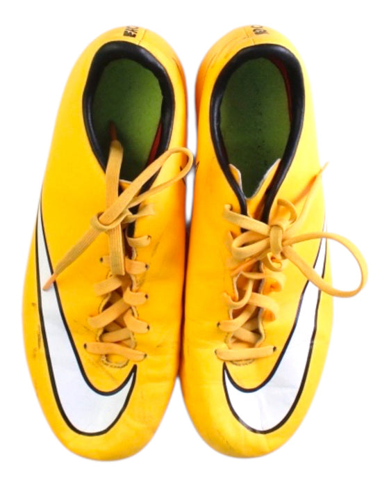 A Yellow Cleats/Soccer Shoes from Nike in size 12Y for boy. (Back View)