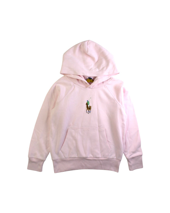 A Pink Hooded Sweatshirts from Polo Ralph Lauren in size 7Y for girl. (Front View)