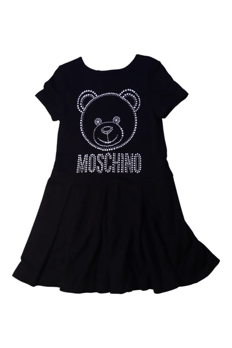 A Black Short Sleeve Dresses from Moschino in size 5T for girl. (Front View)