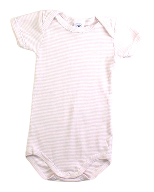 A Beige Short Sleeve Bodysuits from Petit Bateau in size 3-6M for girl. (Front View)