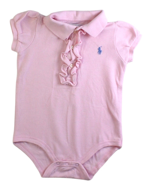 A Pink Short Sleeve Bodysuits from Ralph Lauren in size 6-12M for girl. (Front View)