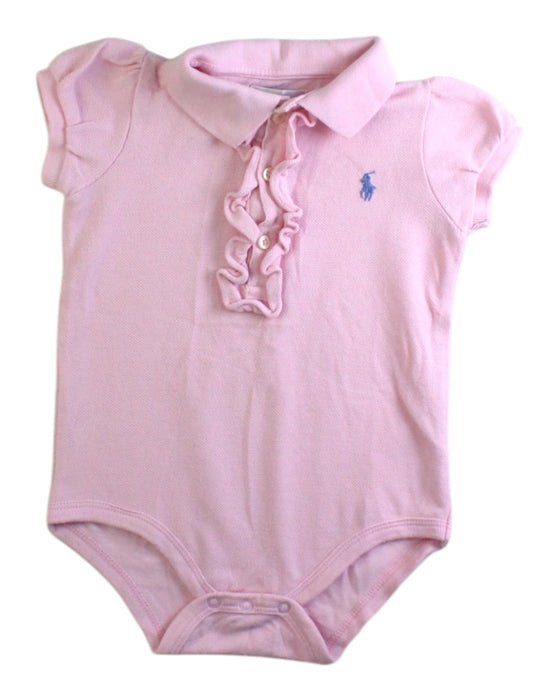 A Pink Short Sleeve Bodysuits from Ralph Lauren in size 6-12M for girl. (Front View)