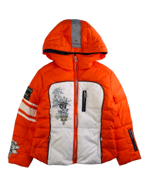A Orange Puffer/Quilted Jackets from Bogner in size 4T for girl. (Front View)
