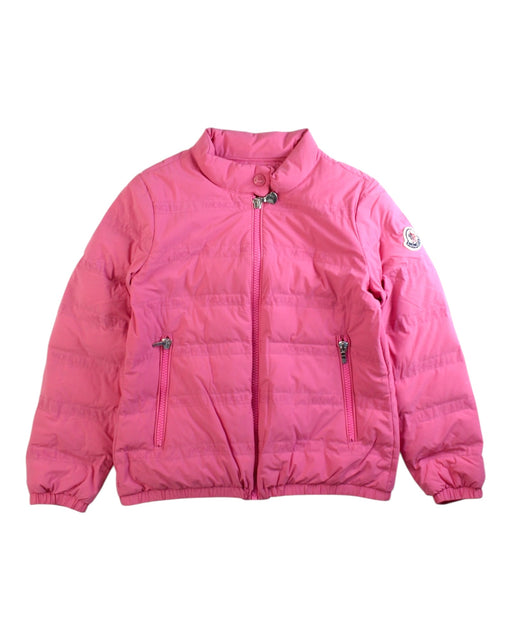 A Pink Puffer/Quilted Jackets from Moncler in size 8Y for girl. (Front View)