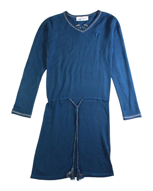 A Blue Long Sleeve Dresses from Excuse My French in size 6T for girl. (Front View)