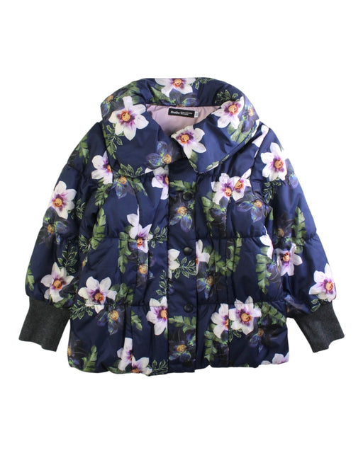 A Navy Puffer/Quilted Jackets from BeBe in size 5T for girl. (Front View)