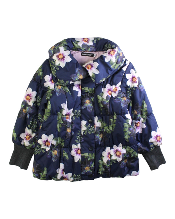 A Navy Puffer/Quilted Jackets from BeBe in size 5T for girl. (Front View)