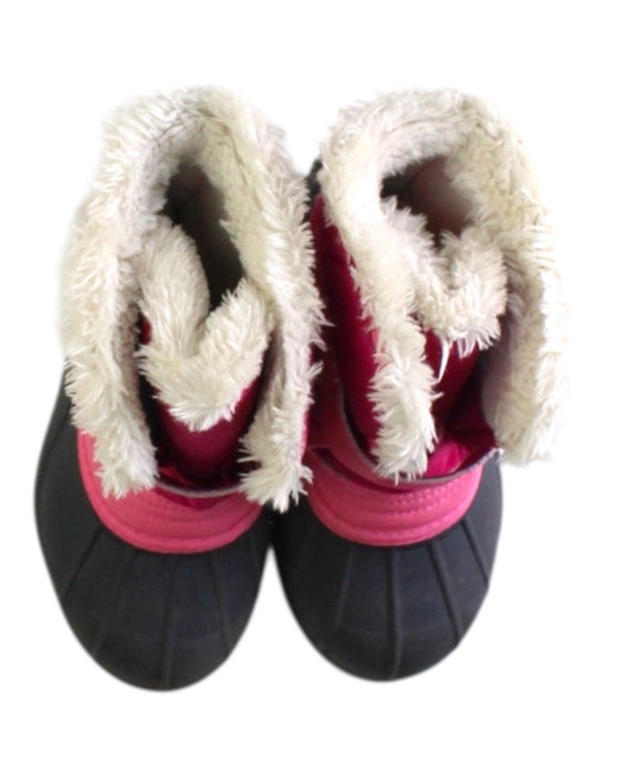 A Pink Winter Boots from Sorel in size 5T for girl. (Back View)