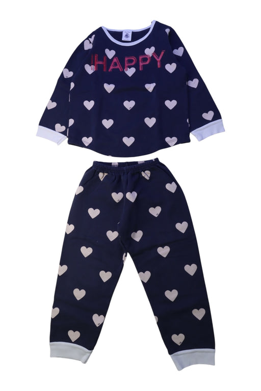 A Navy Pyjama Sets from Petit Bateau in size 3T for girl. (Front View)