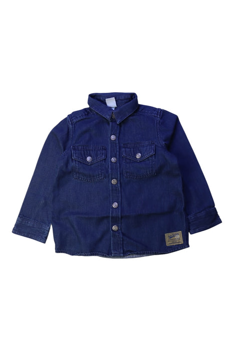 A Blue Long Sleeve Shirts from Petit Bateau in size 3T for boy. (Front View)