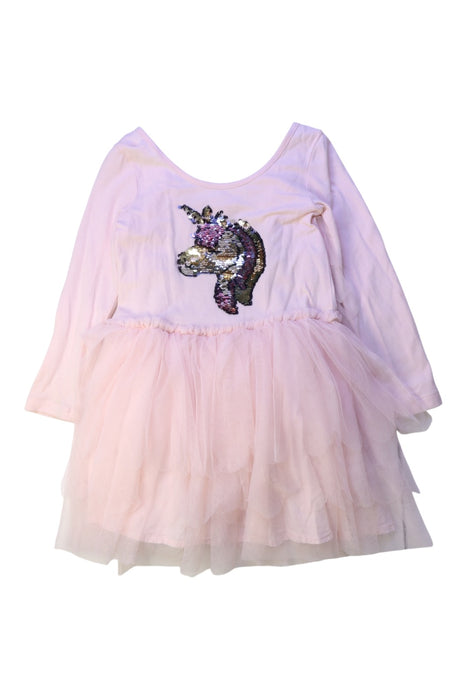 A Pink Long Sleeve Dresses from Seed in size 5T for girl. (Front View)