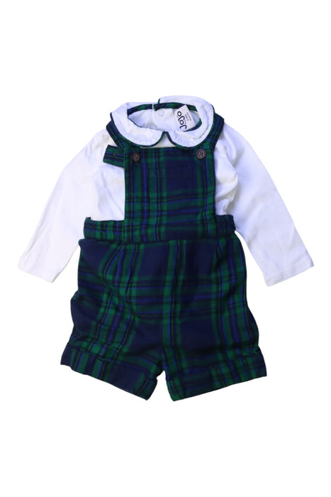 A Blue Overall Shorts from Jojo Maman Bébé in size 3-6M for boy. (Front View)
