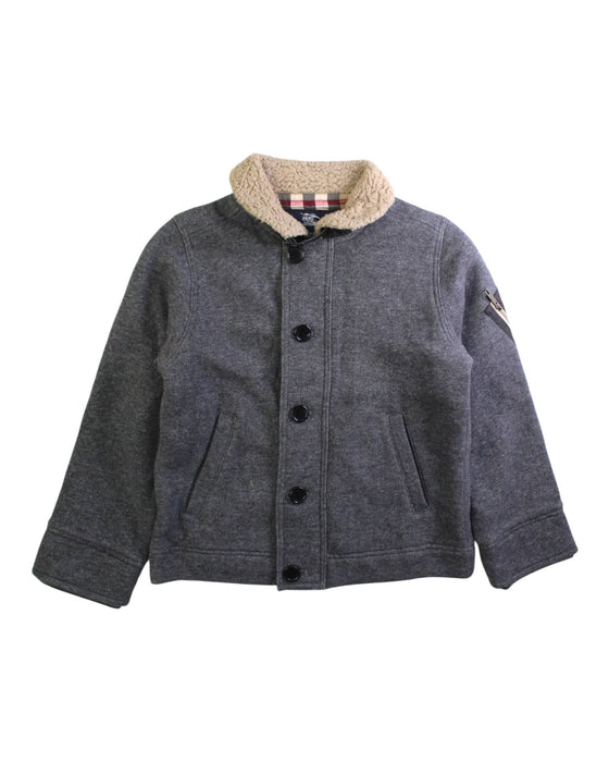 A Grey Lightweight Jackets from Burberry in size 5T for boy. (Front View)