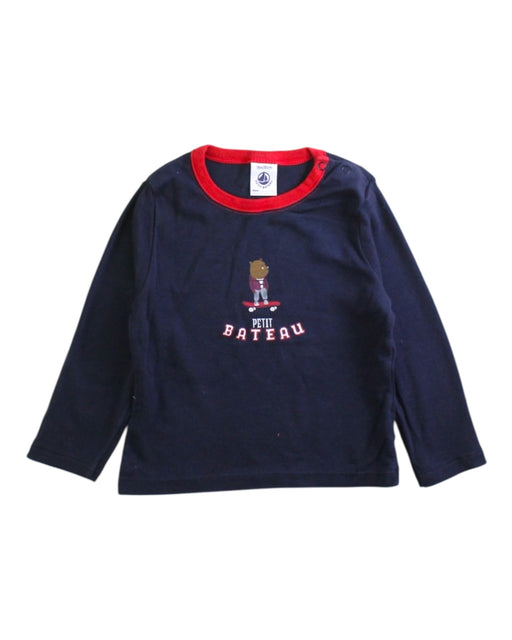 A Navy Long Sleeve T Shirts from Petit Bateau in size 12-18M for boy. (Front View)