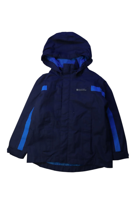 A Blue Rain Jackets from Mountain Warehouse in size 5T for boy. (Front View)