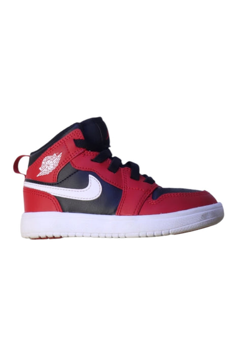A Red Sneakers from Air Jordan in size 4T for boy. (Front View)